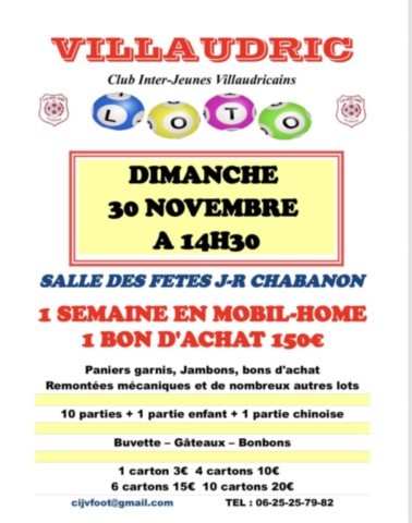 VILLAUDRIC : Loto le 30/11
