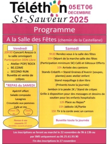 ST SAUVEUR : Téléthon les 5 et 6/12