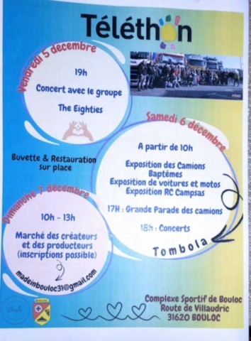 BOULOC : Téléthon les 5/6 et 7/12
