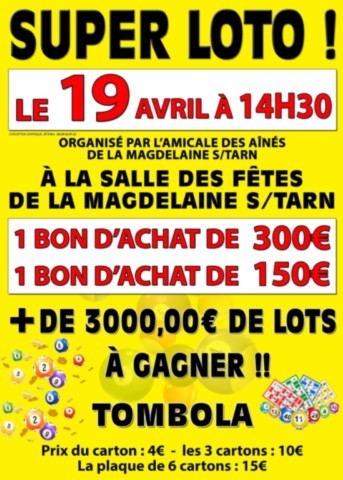 LA MAGDELAINE sur TARN : Loto le 19/4