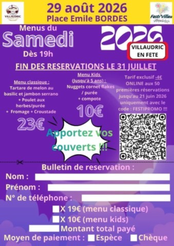 VILLAUDRIC en fête les 29 et 30/8