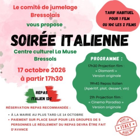 BRESSOLS : Soirée italienne le 17/10