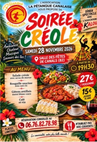 CANALS : Soirée créole le 28/11