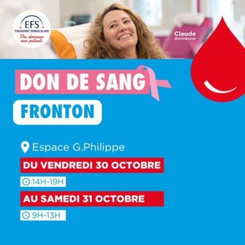 FRONTON : Don du sang les 30 et 31/10