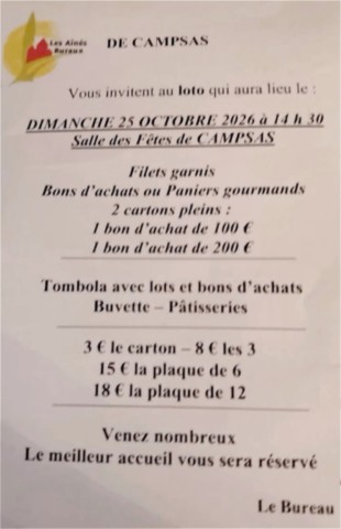CAMPSAS : Loto le 25/10