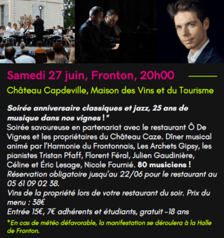 FRONTON : Concert le 27/6
