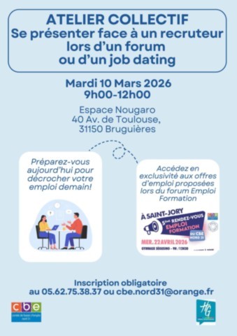 BRUGUIERES : Atelier emploi le 10/3
