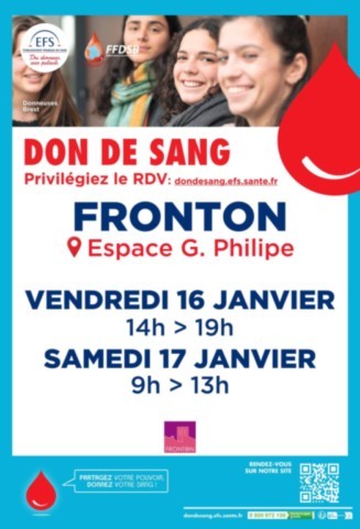 FRONTON : Don du sang les 16 et 17/1