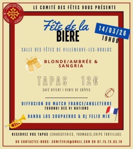 VILLENEUVE LES BOULOC : Fête de la biére le 14/3
