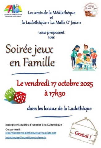 LABASTIDE ST PIERRE : Soirée jeux le 17/10