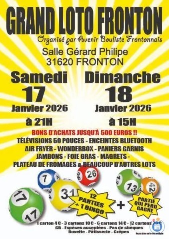 FRONTON : Loto les 17 et 18/1