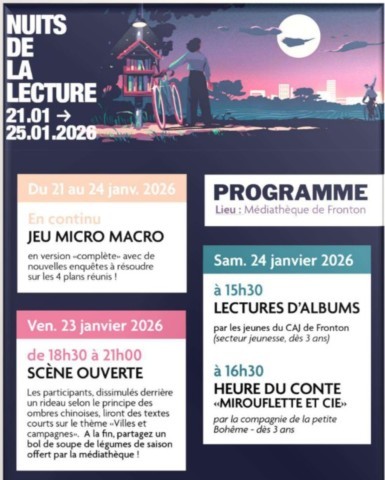FRONTON : Nuits de la lecture du 21 au 25/1